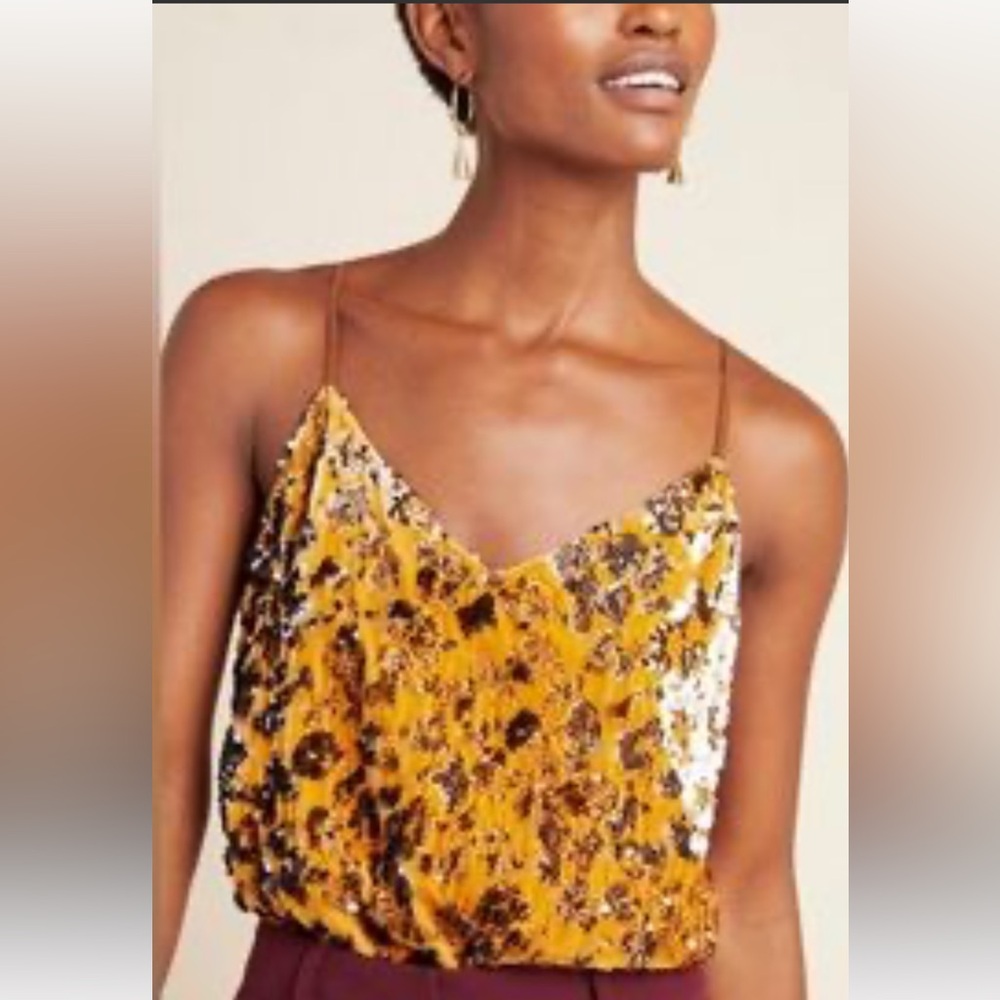 NWT Anthropologie Ro & De velvet and sequined Esther 
gold cami top